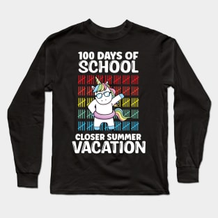 Funny Cute 100 Days Of School Closer Summer Vacation Unicorn Long Sleeve T-Shirt